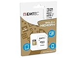 EMTEC ECMSDM32GHC10GP - Carte microSD - Classe 10 - Gamme Elite Gold - UHS-I U1 - Avec adaptateur Performance - Vitesse de lecture jusqu'à 85MB/s -Noir/Or - 32 Gb