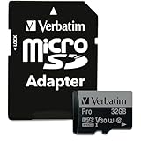 Verbatim Pro U3 Carte mémoire microSDHC avec adaptateur - 32 Go - noire pour l'enregistrement vidéo 4K en Ultra HD - pour appareils photo